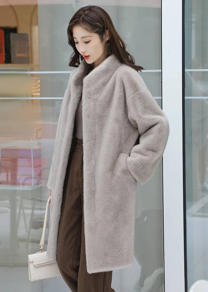 fur coat for womens winter integrated mid length mink faux 241104