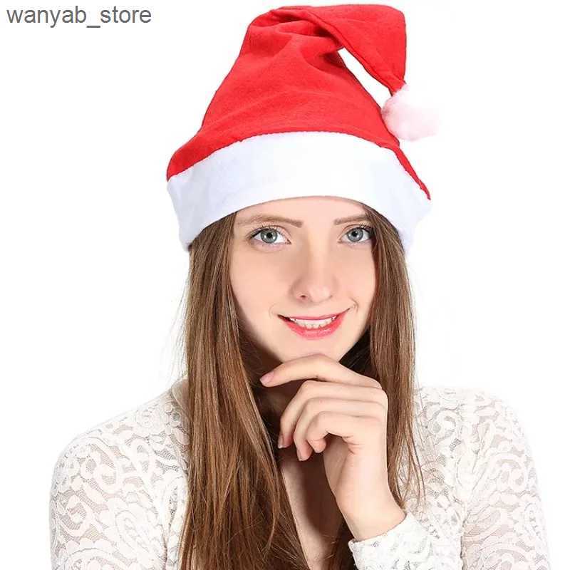 Wide Brim Hats Bucket Hats High Quality Christmas Xmas Soft Hat Santa Claus Red Short Plush Noel Hat Merry Christma Decor Gift Happy New Year 2023 L24