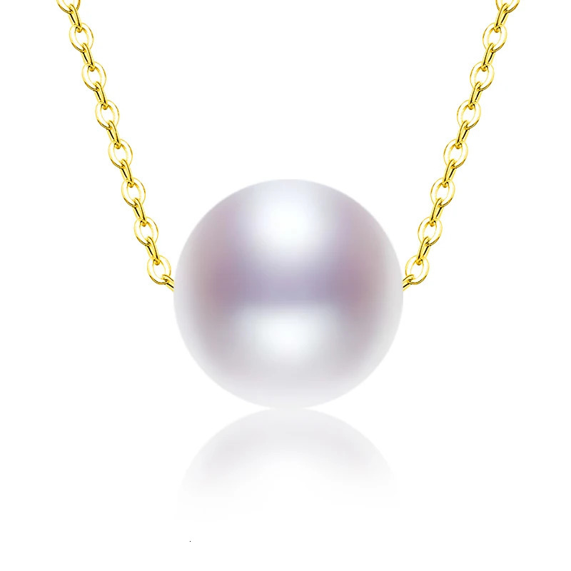 NYMPH 18K Gold Necklace Pendant Round Natural Freshwater Pearl AU750 White 8-10mm Womens Exquisite Jewelry Gift 241106