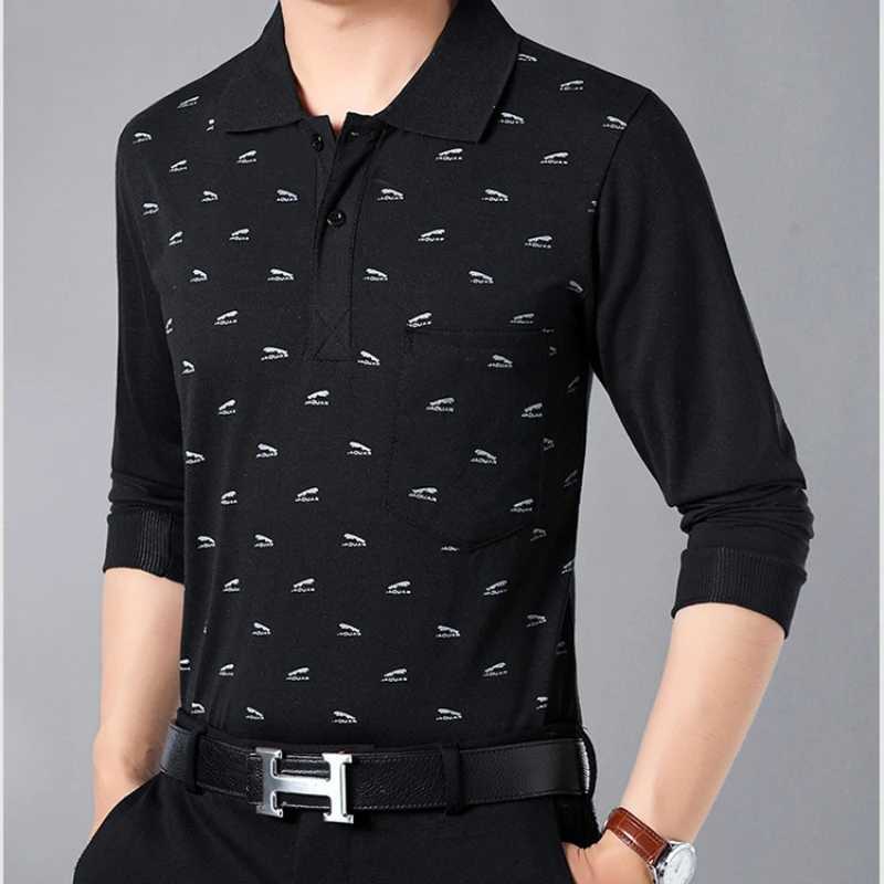 Spring/Summer Mens Long Sved Bottom Casual Loose T-shirt Fashion Casual Printed Collar Pocket W241106