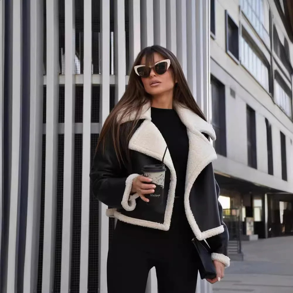 Women Fashion Solid Front Zipper Jackets Vintage Lapel Neck Long Sleeves Female Chic Lady Outfits 241104