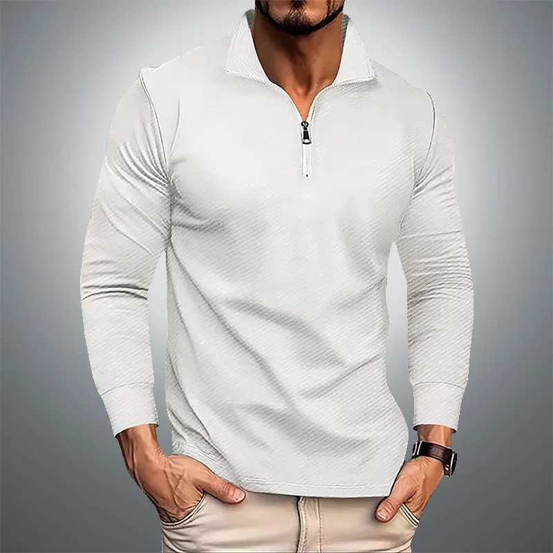 Autumn and Winter Mens Long Sved Shirt Mens Business Casual Zipper Strt Casual Sports Solid Color Top W241106