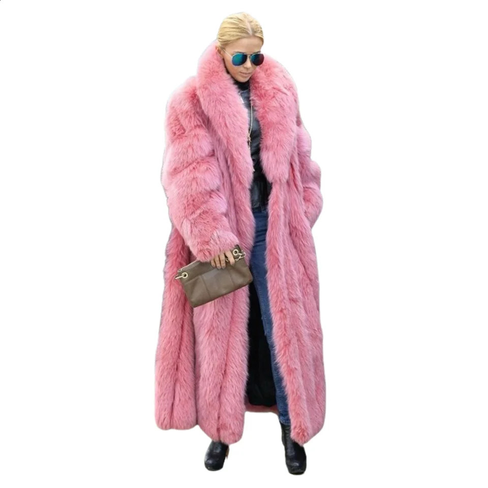 Faux Fur Coat Womens Pink Thick Warm Long Environmental 241104