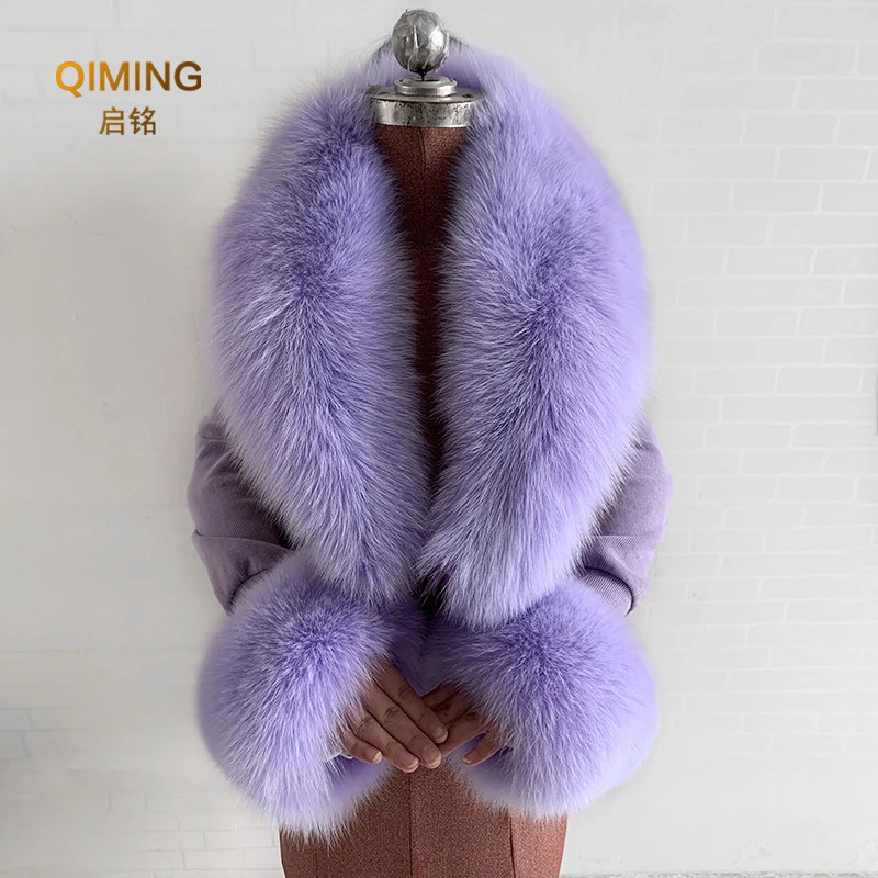 Winter natural real fox fur collar fur scarf womens mens coat jacket fur shawl fur cuff set warm fur shawl wrapped scarf 241106