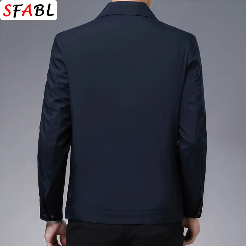 Mens Jacket Turn-down Collar Mens Jacket Business Casual Solid Color Jacket for Men Work Coat Spring Autumn 241106