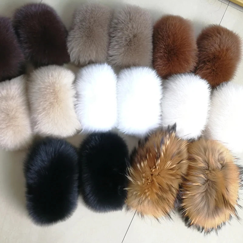 Winter natural 100% real fox fur cuffs womens wrist warm and fashionable coat sleeves decorated with fox bracelets solid gloves 241106