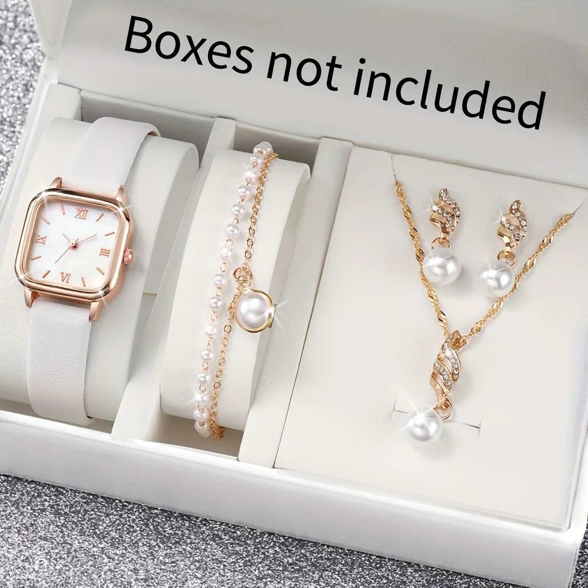 5 pieces/set of warm casual and fashionable quartz watches simulated PU leather watches and artificial pearl jewelry set as a gift for M X241106