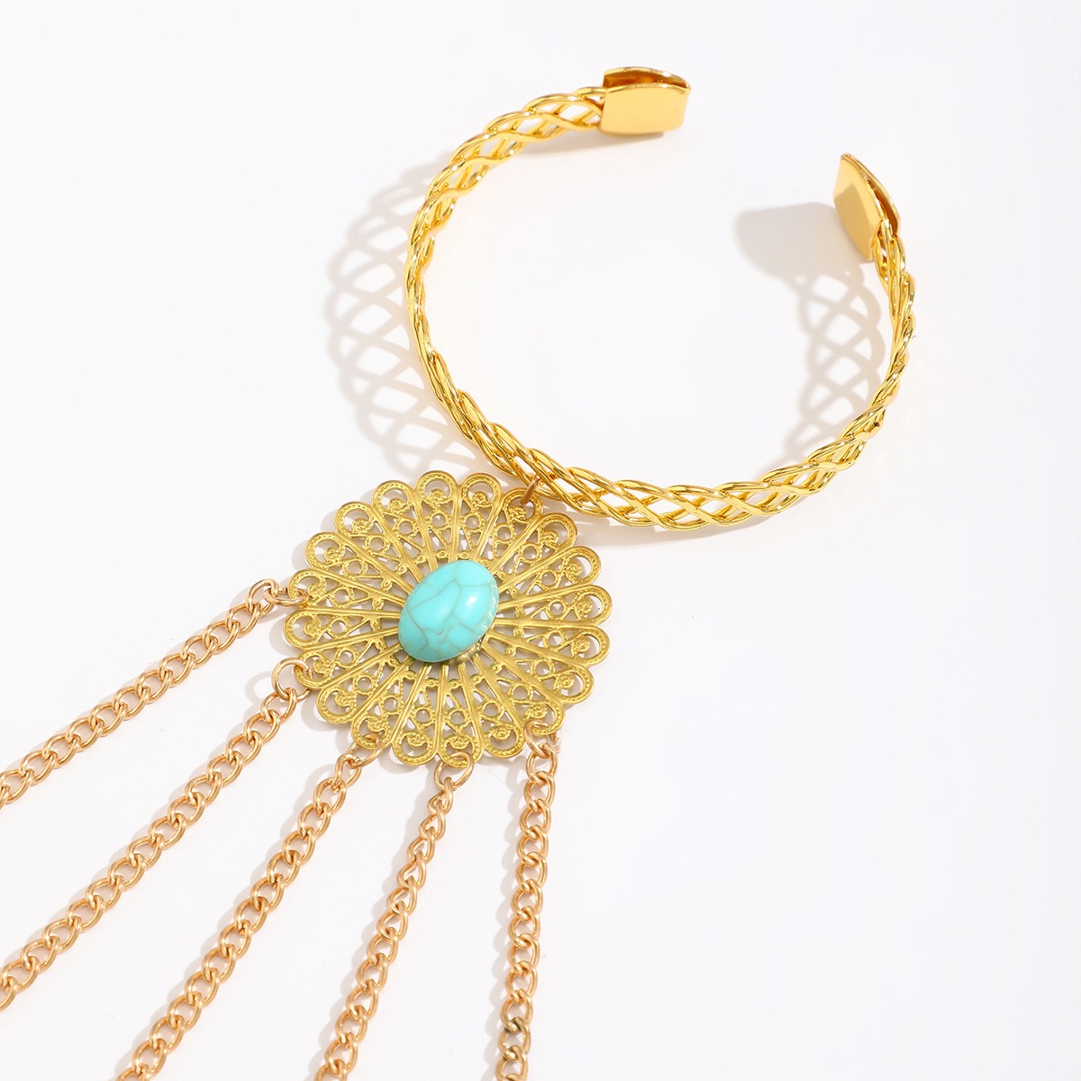 European and American Gothic Style Turquoise Finger Bracelet, Retro Halloween Ghost Punk Tapered Nail Chain Ring with Accessories