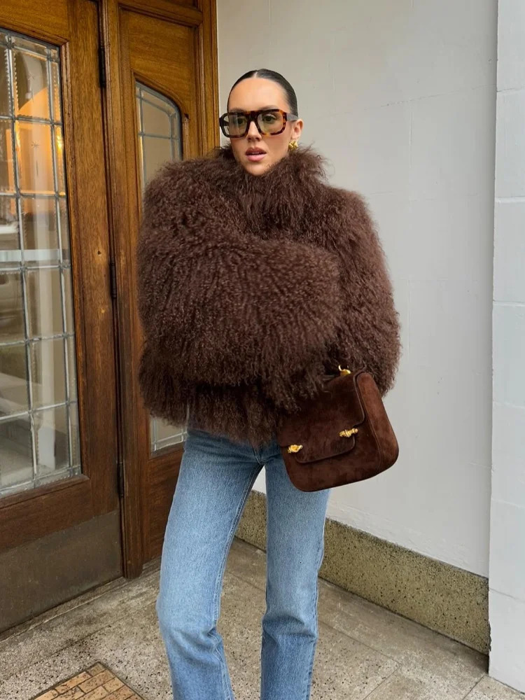 Women Fashion Solid Thicken Faux Fur Coat Elegant Lapel Long Sleeve Cropped Jackets Female Casual High Street Outerwear 241104