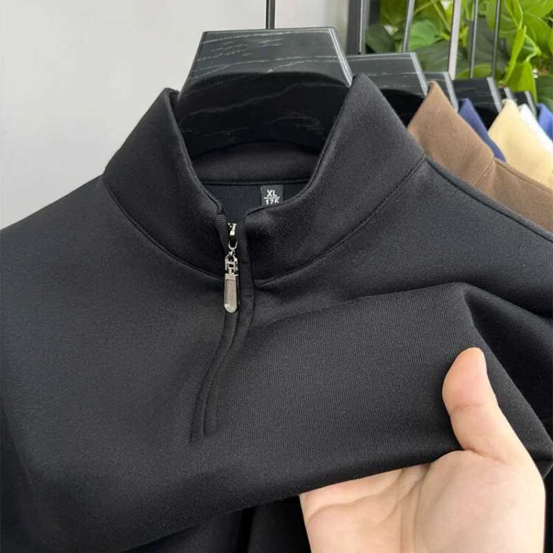 High end brand mens solid color shirt 2024 autumn fashion half zipper long Sve fashion casual stand up collar mens clothing W241106