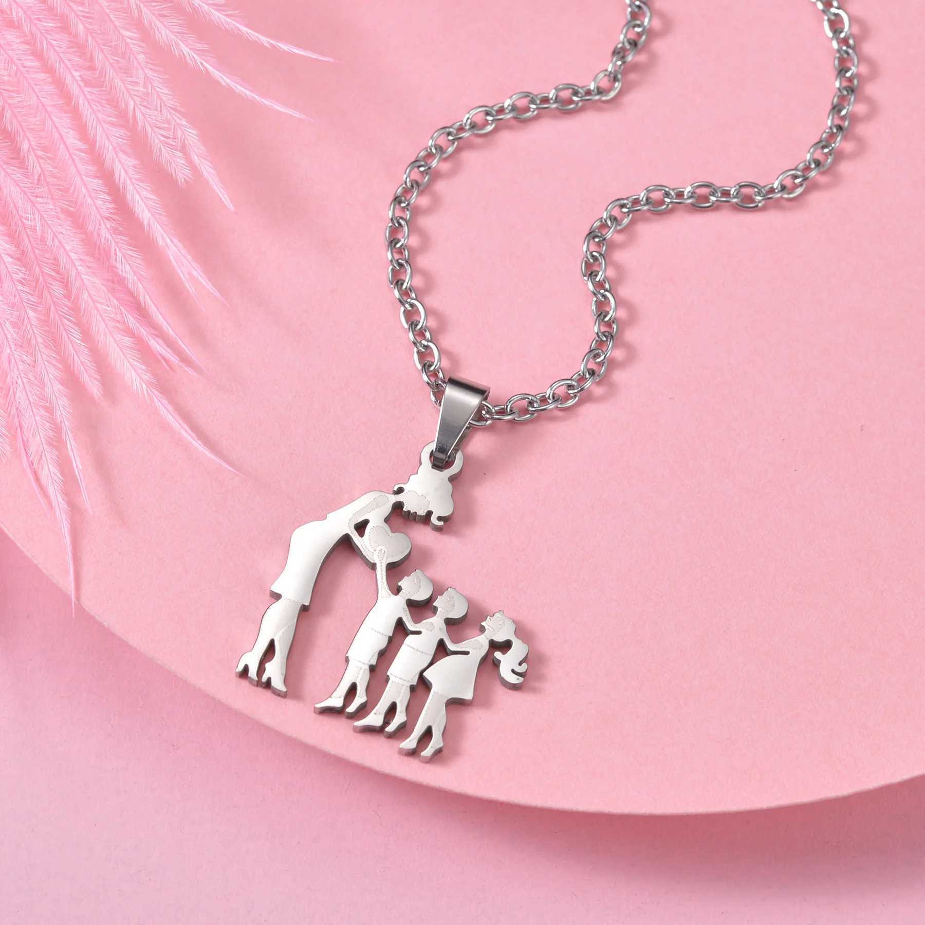 Mother and Child Family Stainless Steel Necklace Silver Mtiples Childrens Pendant Necklace Jewelry Mothers Day Gift X241106