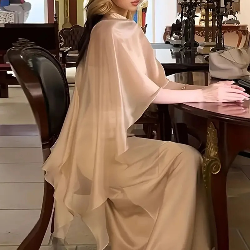 Women Fashion Summer Poncho Tops Asymmetric Tulle Cape Coat Vintage Elegant Chiffon Long Shawl Wraps Evening Wedding Cover Up 241105