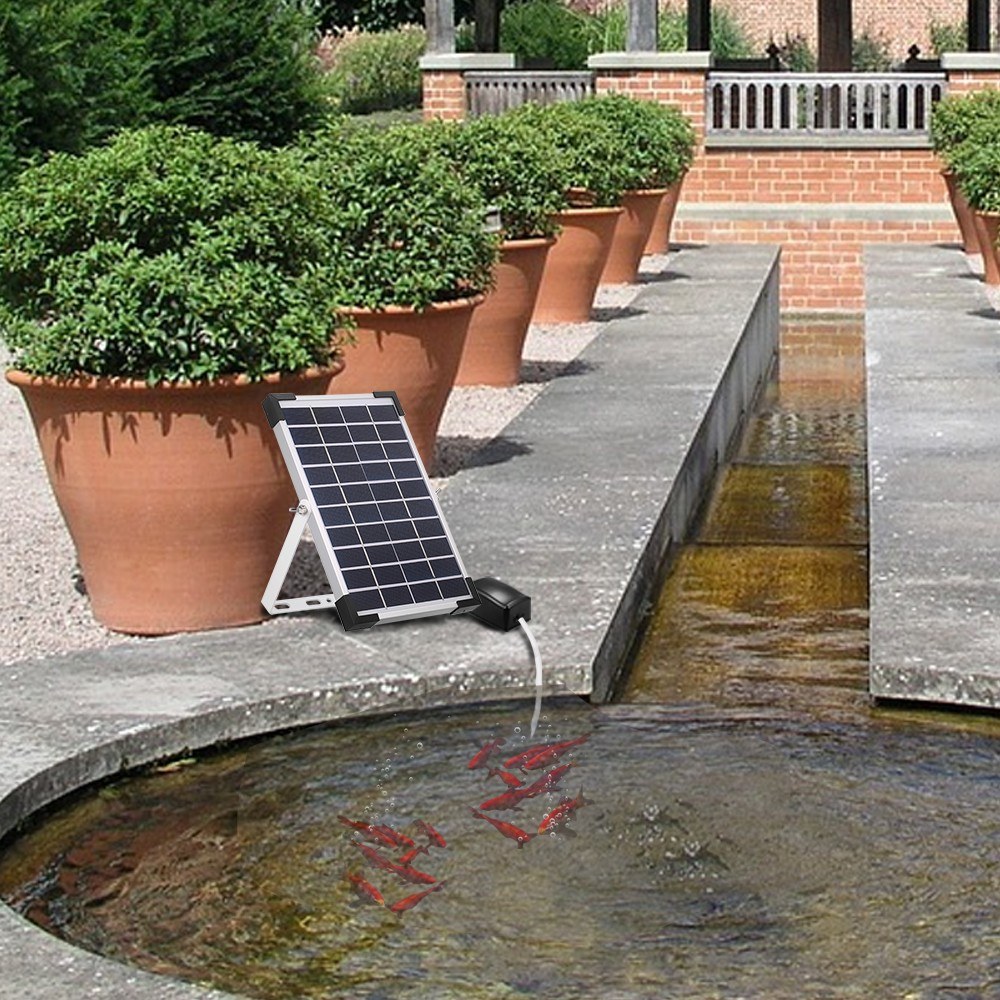 5W Solar Air Pump Kit with Air Hoses and Bubble Stones 3 Working Modes Pond Aerator Bubble Oxygenator for Fish Tank Pond Pool