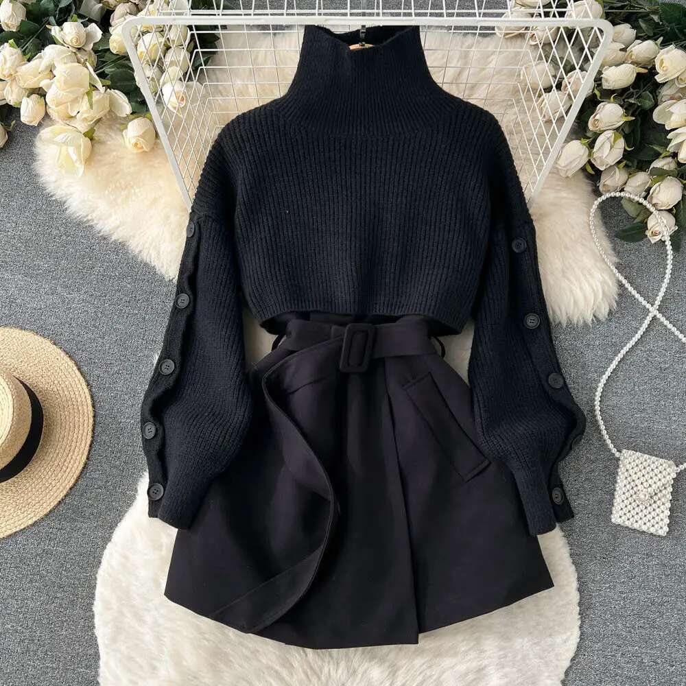 2022 New Winter Cropped Sweatervest Suit Jacket Skirt 2-Piece Set Korean Style Fashionable Elegant Women's Outwear