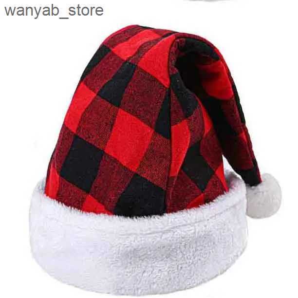 Wide Brim Hats Bucket Hats 2pcs Santa Red Hat Christmas Plaid Santa Hat Short Plush with White Cuffs Plush Fabric Christmas Hat for Adults and Kids L2