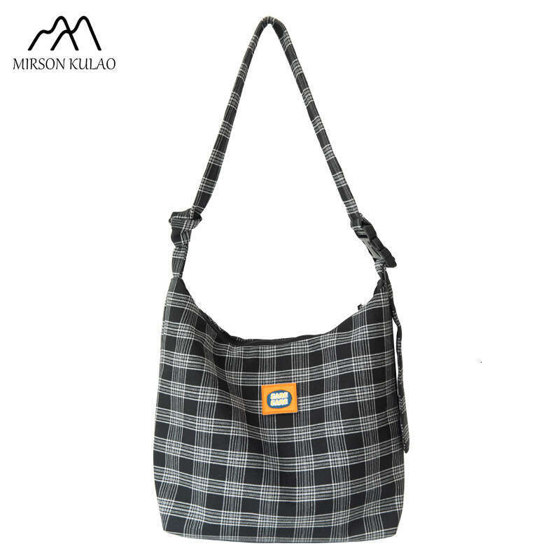 Designer Style Canvas Lazy Day Crossbody Korean Version Of Everything Checked Cloth Bag
