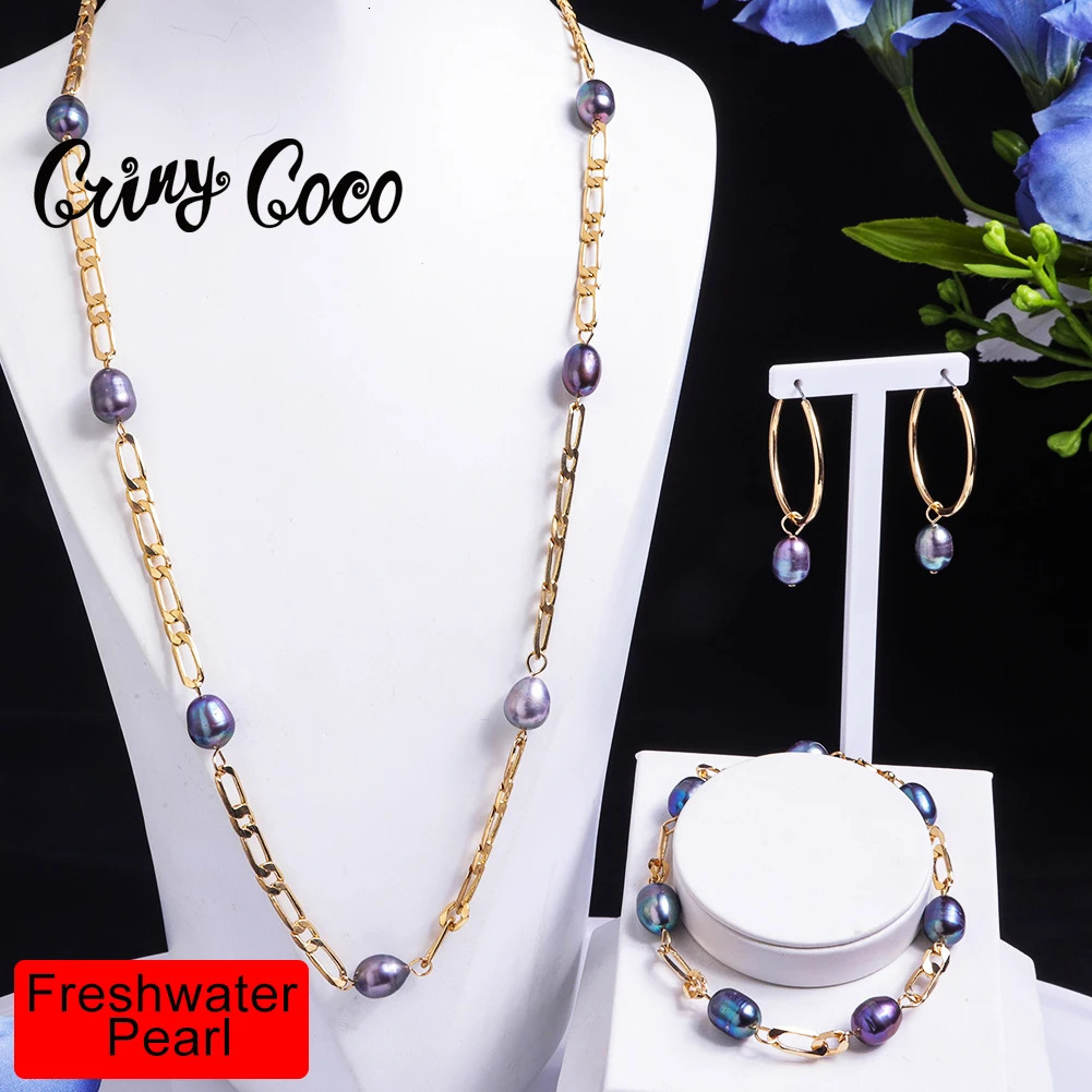Tahiti Baroque Womens Jewelry Set Chain Necklace with Pearls Freshwater Pearl Bracelet Womens Necklace Set 241106