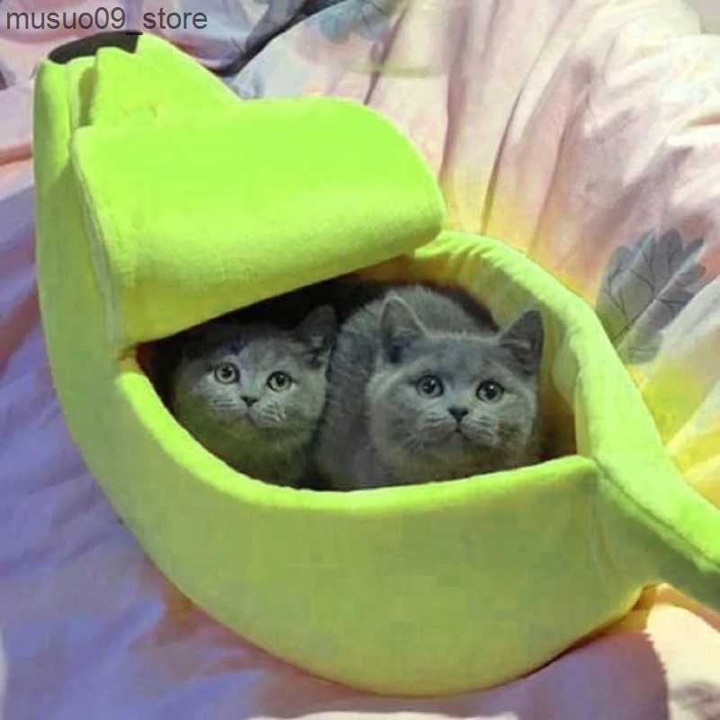 kennels pens Cute banana cat bed soft cat hug bed cute cat pet bed rabbit and puppy L240910