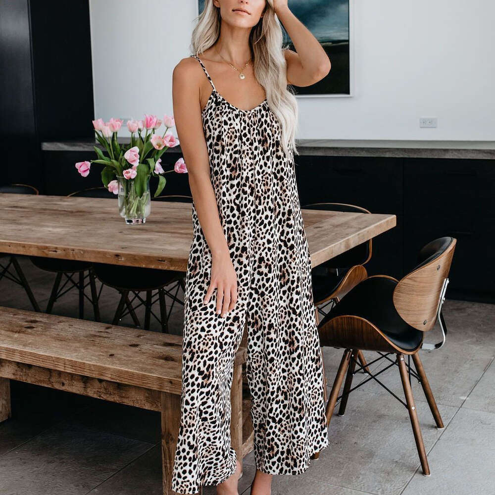 2024 New Summer Women's Jumpsuit Suspender Sexy Wide Leg Casual Printed Pants