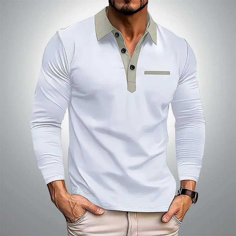 Mens long Sved shirt business office lapel T-shirt spring and autumn casual sports European and American plus size W241106