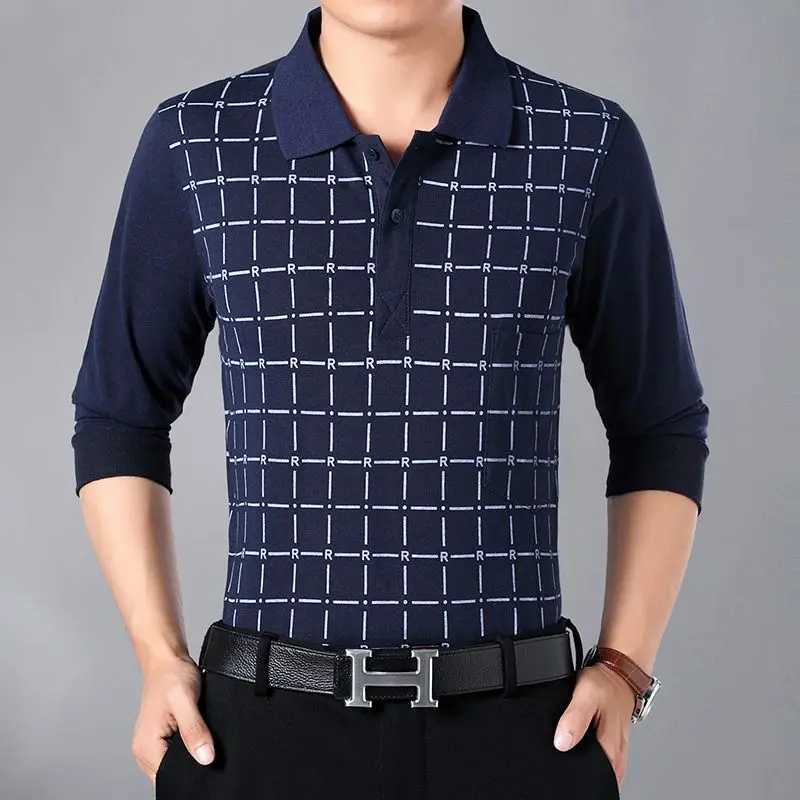 Spring/Summer Mens Long Sved Bottom Casual Loose T-shirt Fashion Casual Printed Collar Pocket W241106