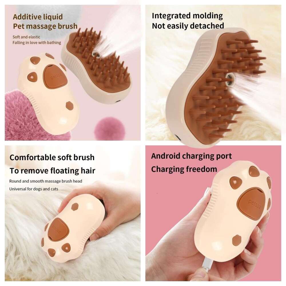 steam brush for cats, 3 In 1 Steamy New Upgrades Silicone Self-Cleaning Spray Shedding, Steam Brush, Pet Hair Cleaning Brush For Cat Dog