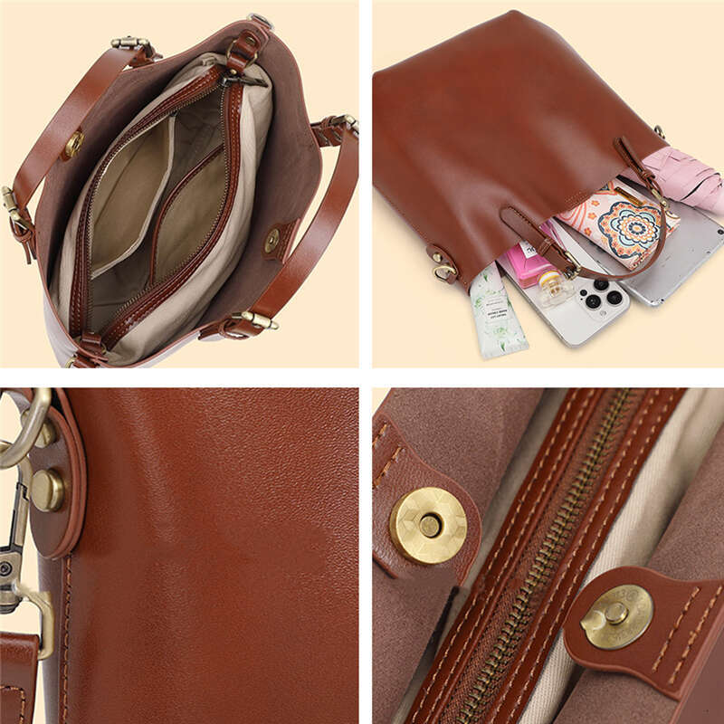 OLOEY Burminsa Cowhide Genuine Leather Bucket Tote Handbags For Women 2024 New Designer Large Capacity Ladies Shoulder Crossbody Bags