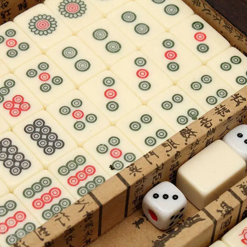 MahJong Chinese Numbered Mahjong Set 144 Tiles Portable Toy Party Gambling Game Board With Box 240401