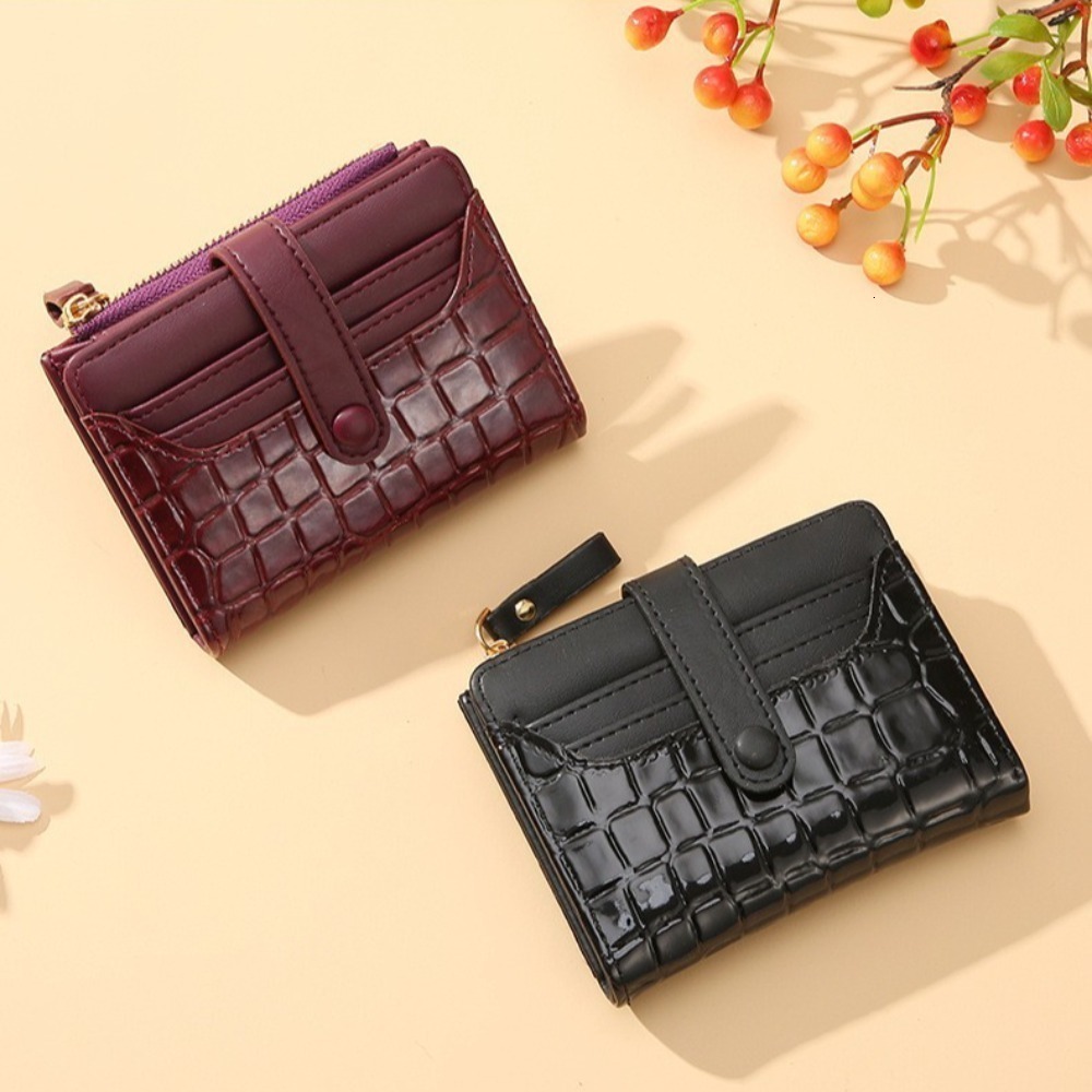 Multi slot wallet, fashionable leather, solid color designer handbag, crocodile print, waterproof women's card bag