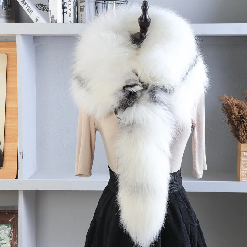 Neutral style real fur fox scarf mens winter warm natural fur shawl soft headscarf super large gray silver fox scarf fur accessories 241106