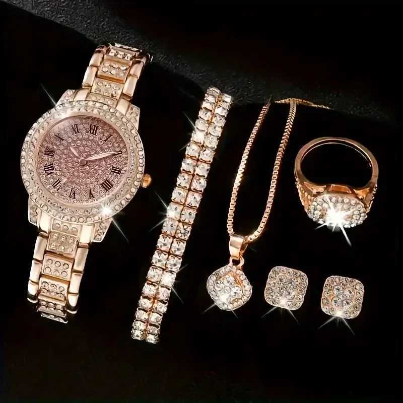 6-piece temperature watch Ran dial luxury brand design fashionable womens quartz watch bracelet set Wenmeng womens Reloj X241106