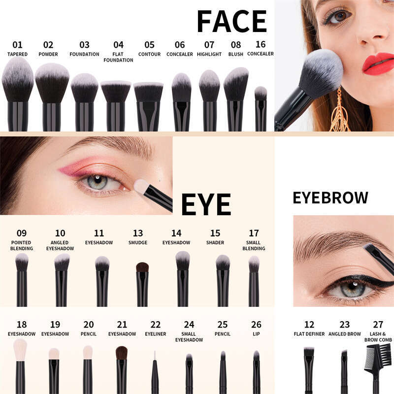 Ducare 27Pcs Brush Set Professional Cosmetics Blushes Foundation Eyeshadow Eyelash Beauty Make Up Tool With Makeup Bag