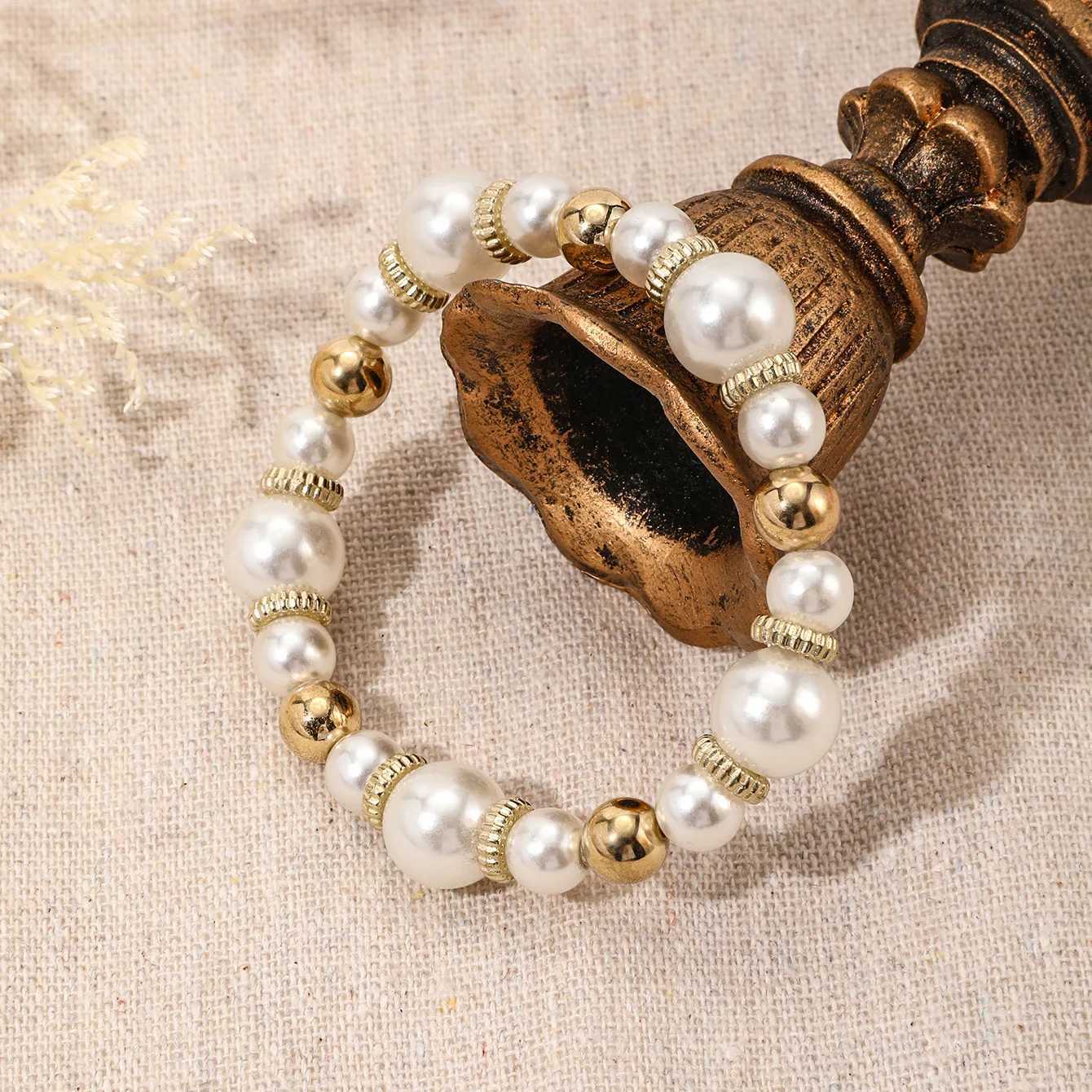 4-piece/set white pearl bracelet set suitable for warm and trendy elastic pearl bracelets elegant wedding party jewelry gifts X241106