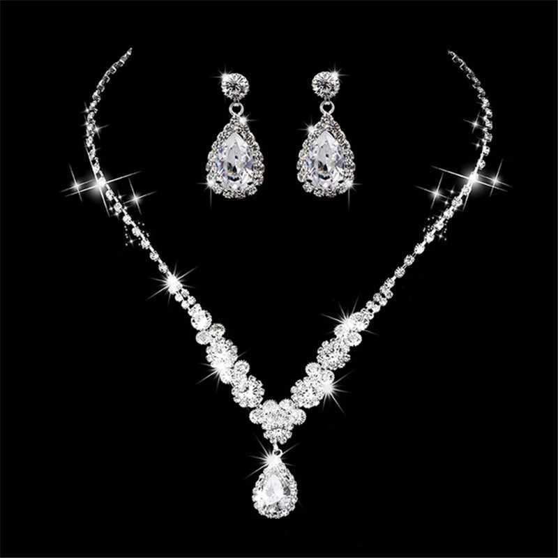 Water Drop Diamond Long Pendant Fl Crystal Silver Plated Necklace and Earrings Elegant Wedding Jewelry Set X241106