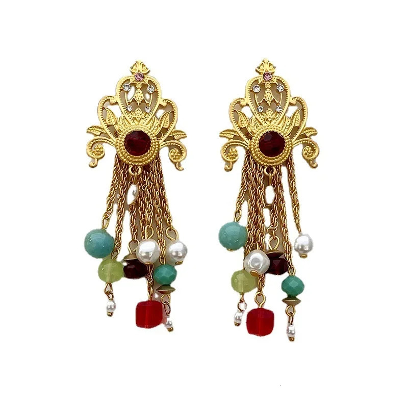 Style Earrings for Women Vintage Jewelry Crystal Pearl Pendant Tassel Earings Female 241105