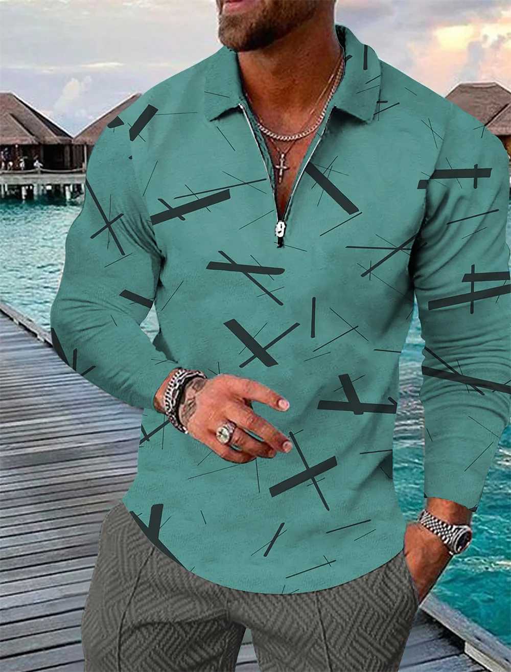 3D Pattern Printed Shirt Mens Haiyi Beach Zipper Design Mens Shirt Top Casual Sports Long Sve T-shirt Mens Clothing W241106