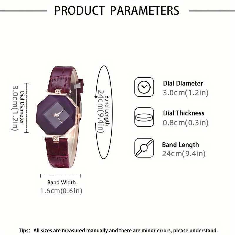 Wens Watch Polygon Pointer Quartz Watch Casual Rhinestone Simulation Watch 4-piece Jewelry Set Gift to M Her X241106