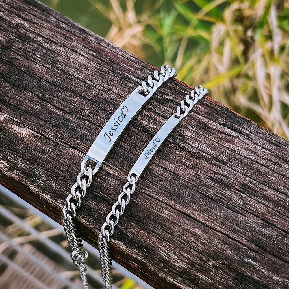 2 pieces/set custom name anniversary couple bracelet titanium steel 18K gold-plated high-quality mens jewelry gift X241106
