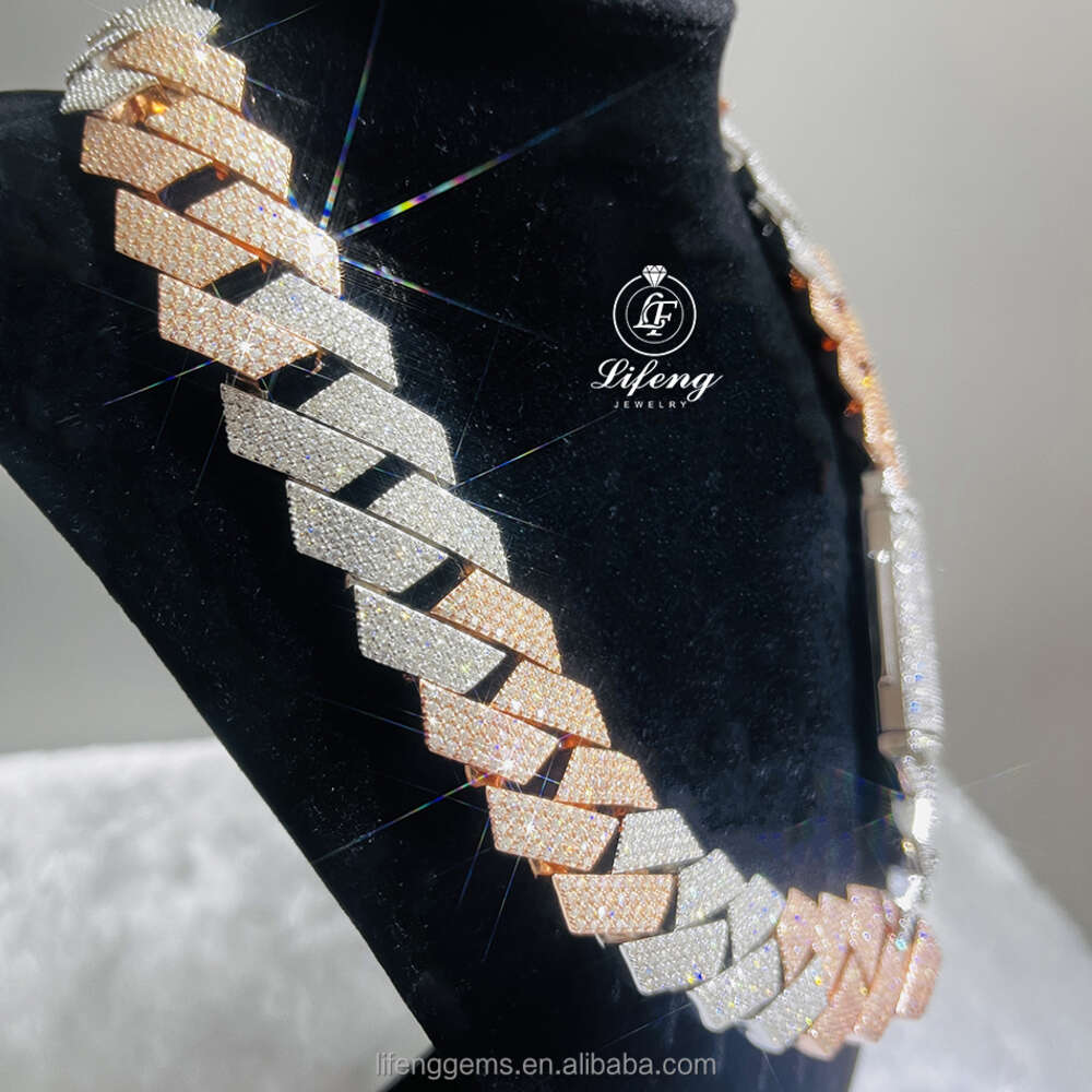 Hip Hop Rose Gold and White Cuban Chain 23mm 4 Row Iced Out Falwless Moissanite Diamond Miami Cuban Link Chain