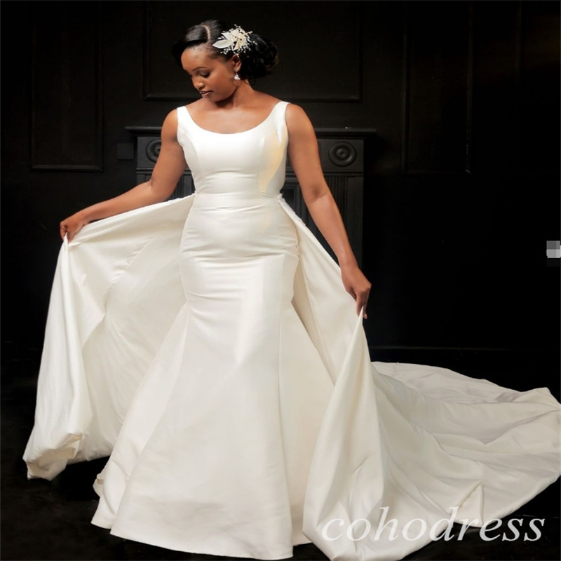 Eleagnt Mermaid Wedding Dresses With Detachable Train Scoop South African Plus Size Church Bridal Gowns Backless Romantic Bride Vestio De Novias 2025
