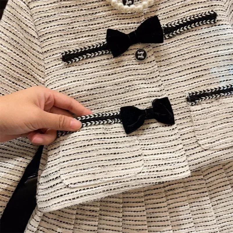 Girls Casual Suit Set Spring Fashion Collegiate Style Baby Girl Toddler Two-piece Sets Fall Kids Lapel Party Clothes 241106