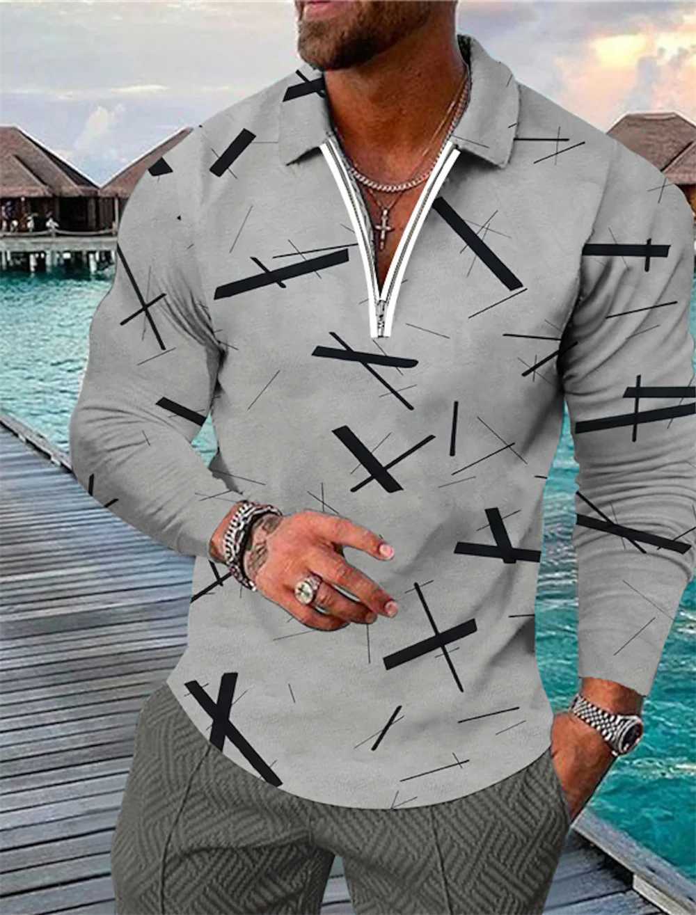 3D Pattern Printed Shirt Mens Haiyi Beach Zipper Design Mens Shirt Top Casual Sports Long Sve T-shirt Mens Clothing W241106