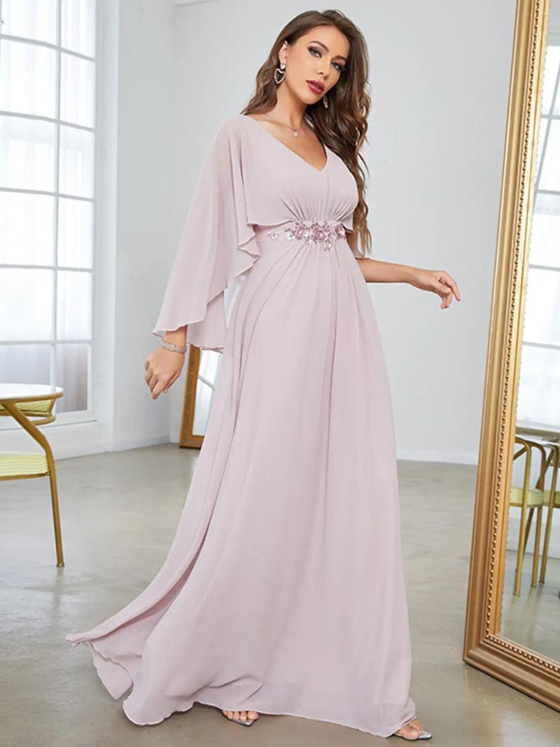 Casual Dresses V-neck Flared Sleeve Sequin Machine Embroidered Applique Dress