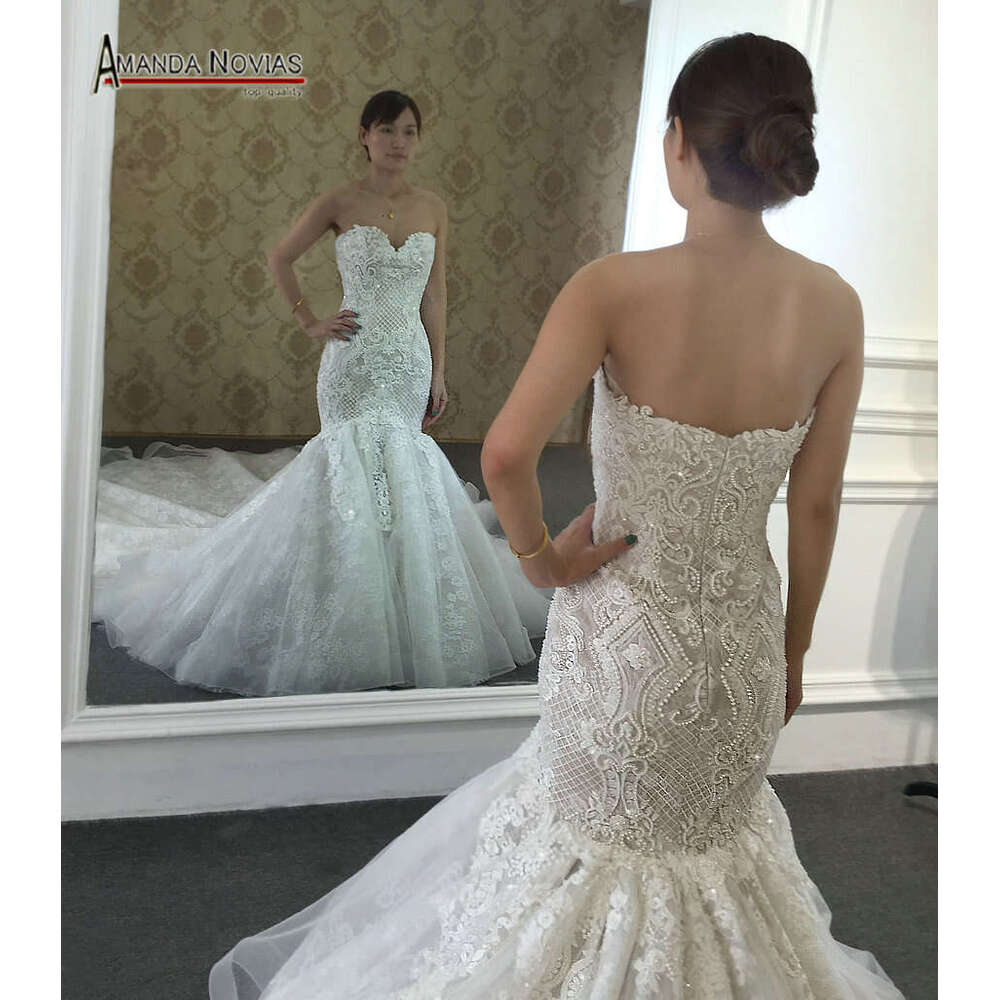 New Model Contrast Dresses Champagne Color Shinny Full Beading Mermaid Wedding Dress