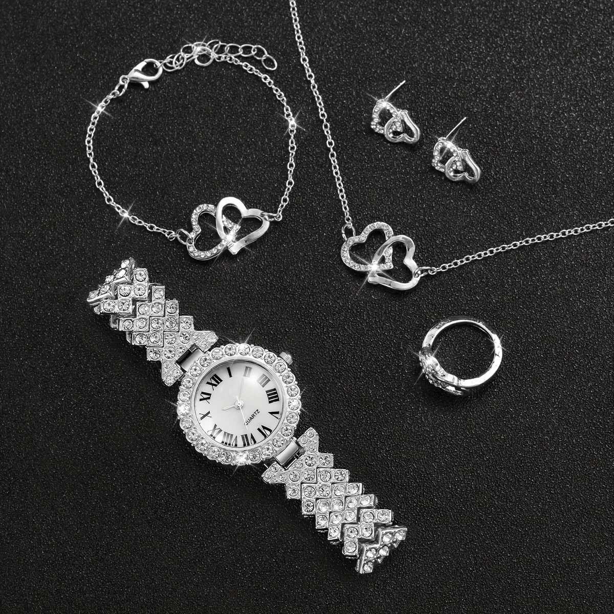 6 pieces/set of Wens luxury rhinestone quartz watch sparkling fashion simulation watch and jewelry set give M her unboxed gift X241106