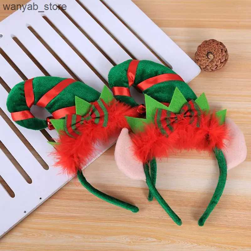 Wide Brim Hats Bucket Hats Children Adult Christmas Santa Elf Hat Hair Hoop Clasp Contrast Color Fluffy Bowknot Headband With Jingle Bell Cosplay Cost