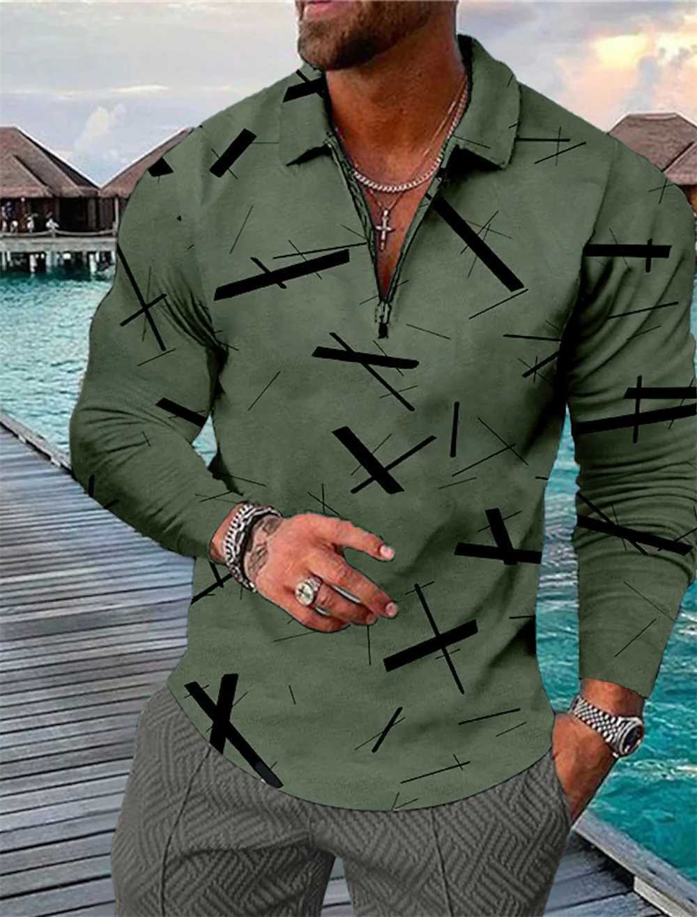 3D Pattern Printed Shirt Mens Haiyi Beach Zipper Design Mens Shirt Top Casual Sports Long Sve T-shirt Mens Clothing W241106