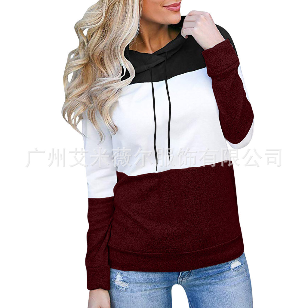 New designer autumn and winter fashion lace up hooded patchwork comparison women's hooded sweatshirt