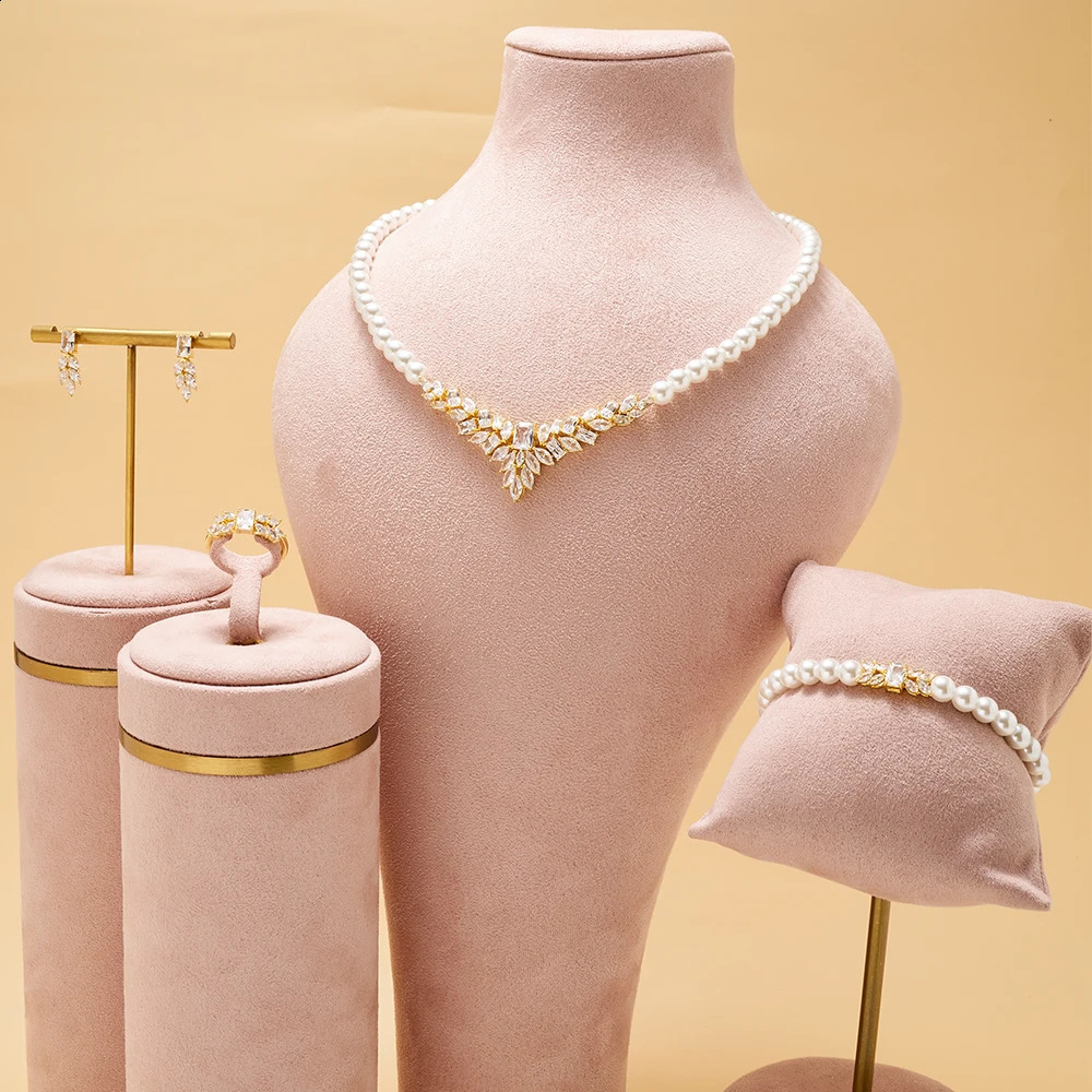 TIRIM Womens Pearl Necklace Set Cubic Zirconia Jewelry Set Dubai Dinner Set Party Engagement Handmade Jewelry Accessories 241105
