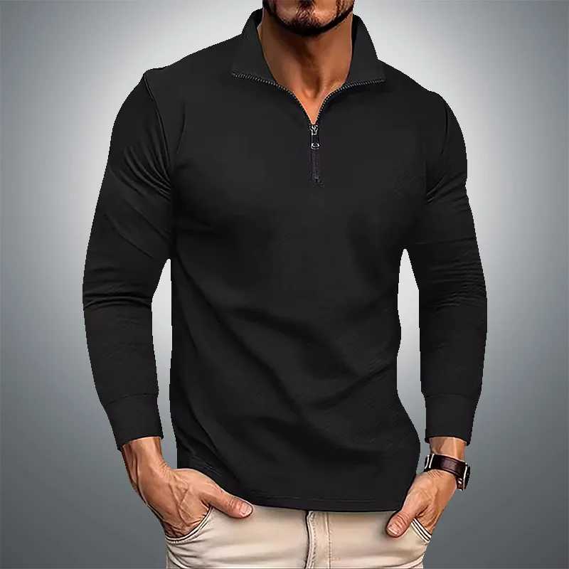 Autumn and Winter Mens Long Sved Shirt Mens Business Casual Zipper Strt Casual Sports Solid Color Top W241106